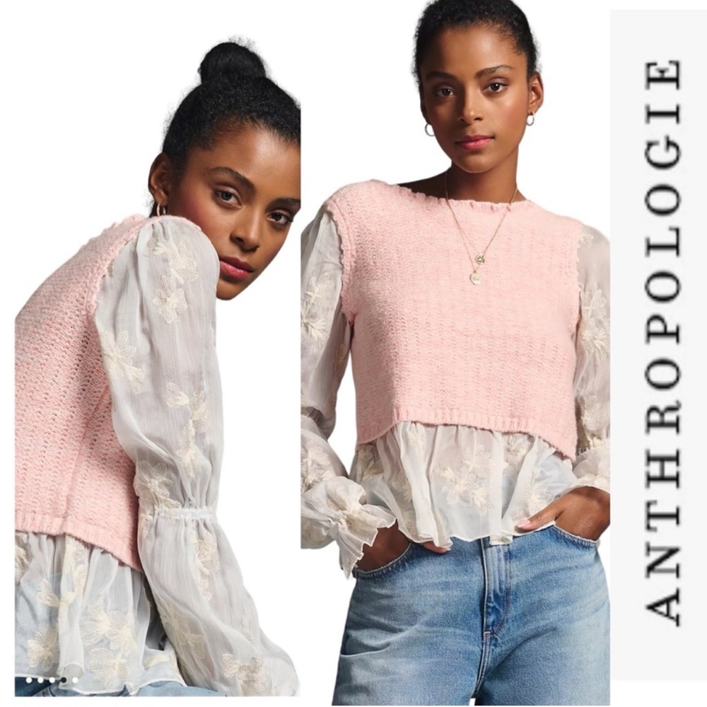 By Anthropologie Layered Sweater Vest Pink size large - Picture 2 of 10